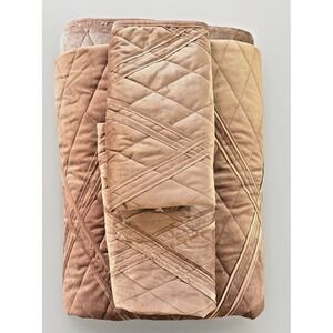 Rachel Zoe Velvet Velour Queen Quilt Shams Set 3 Pieces Rose Mauve Luxury Soft